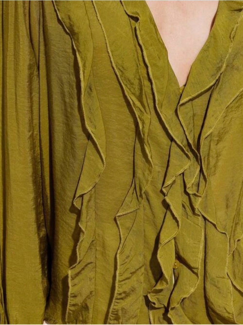 MODICHIC Olive Green Ruffle V-Neck Blouse - Picture 5 of 8